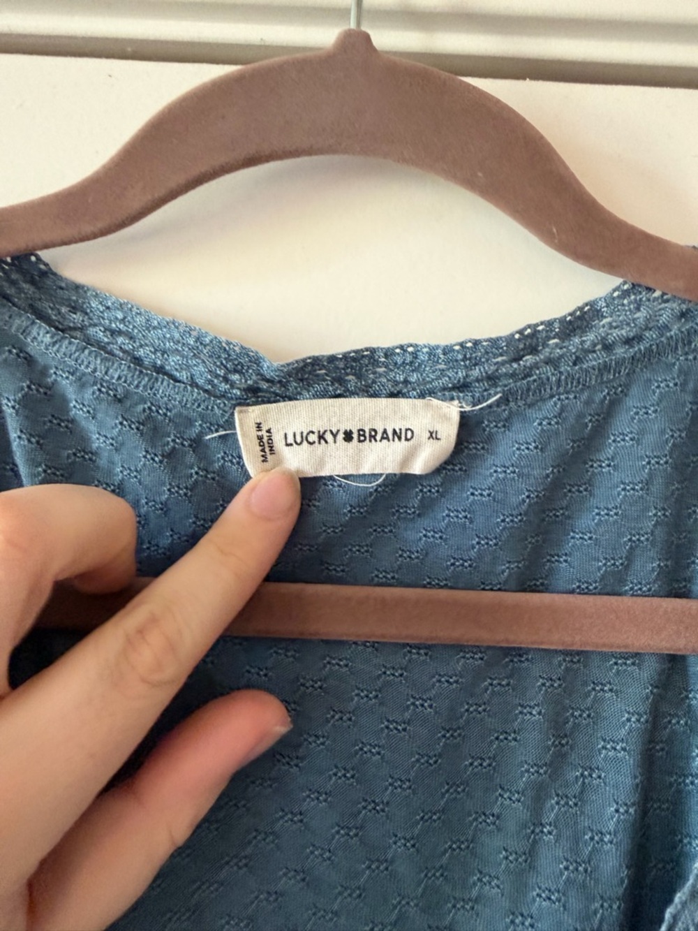 Lucky Brand Dusty Blue Crochet-Trim Button Front Blouse - Picture 3 of 3